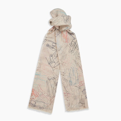 Cream Sketched Pattern Wool Chilcott Scarf Image 5