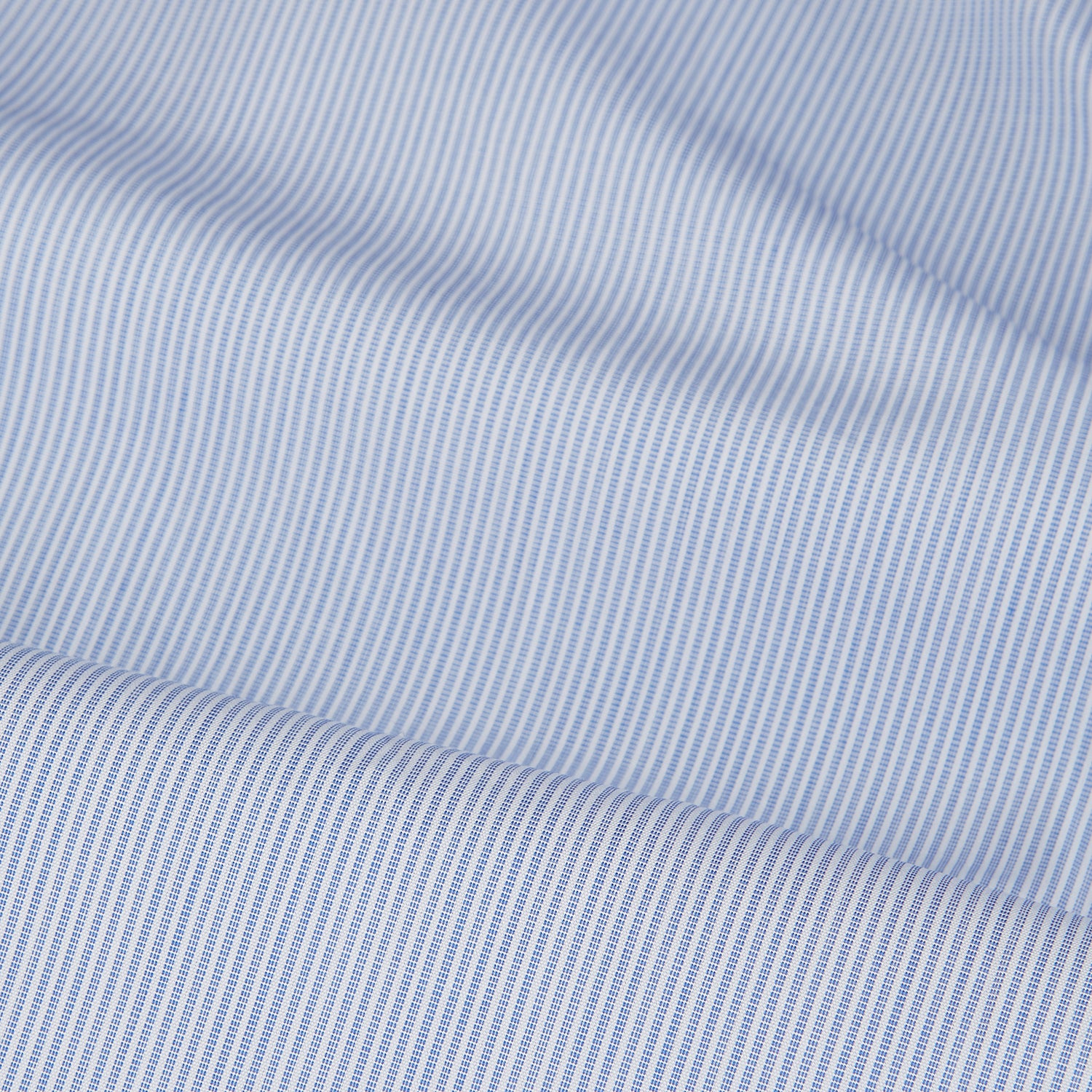 View 4 of product The Turnbull & Asser Blue and White Stripe Cotton Regular Fit Mayfair Shirt features long sleeves, a T&A collar, white buttons, and buttoned cuffs, displayed flat on a white background.
