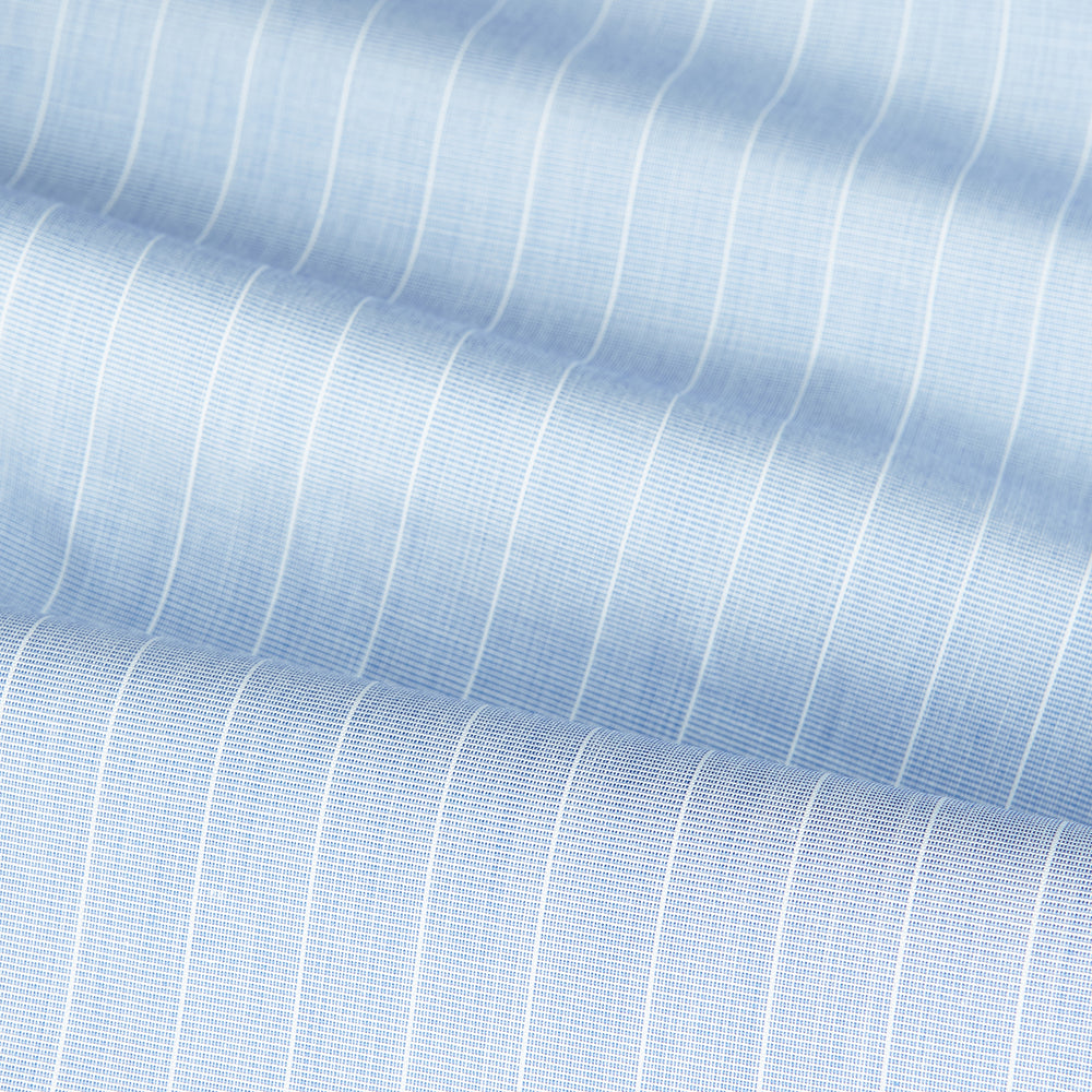 Navy Turnbull & Asser Mayfair shirt in textured cotton, regular fit with a sharp T&A collar and white buttons, laid flat on a white background.