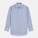 Navy Turnbull & Asser Mayfair shirt in textured cotton, regular fit with a sharp T&A collar and white buttons, laid flat on a white background.