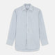 The Turnbull & Asser Pale Blue Multi Check Cotton Regular Fit Mayfair Shirt features long sleeves and a button-up front, displayed against a plain white background.