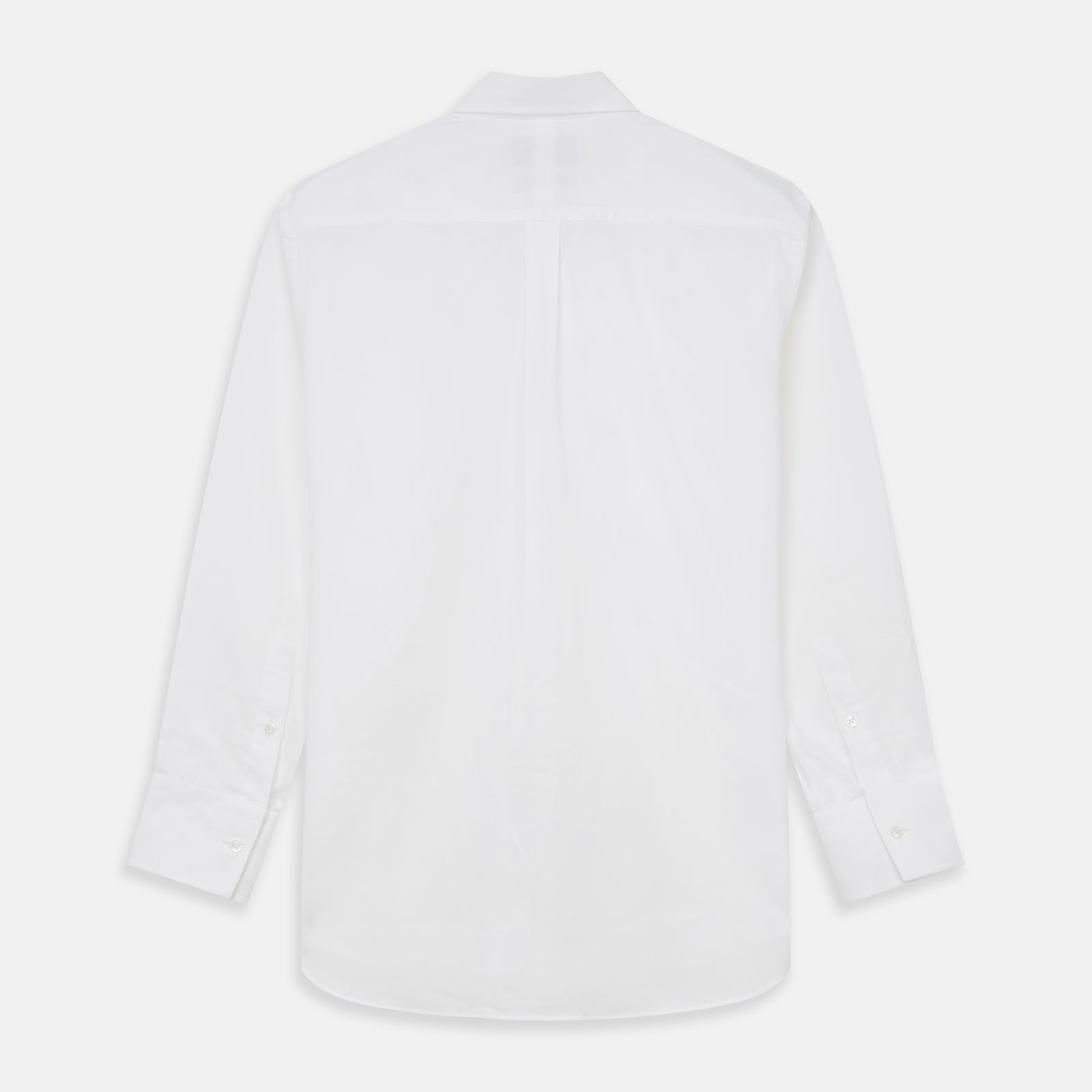 View 5 of product The Turnbull & Asser White Cotton Voile Weekend Fit Nevis Shirt features a Dorset button-down collar, two chest pockets, and a subtle military-inspired design, shown against a plain white background.