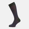 View 1 of product A single Turnbull & Asser Purple Striped Cotton Blend Sock, featuring bold black and purple horizontal stripes, is displayed on a white background as if worn on the right foot with toes pointing left.
