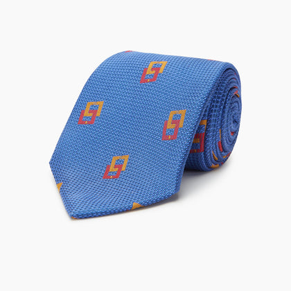 Blue Geometric Squares Silk Tie Image 4