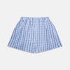 View 1 of product Turnbull & Asser Blue Multi Check Cotton Godfrey Boxer Shorts, shown flat on a white background. These boxers feature an elastic waistband and bring comfort and luxury to any man’s underwear collection.