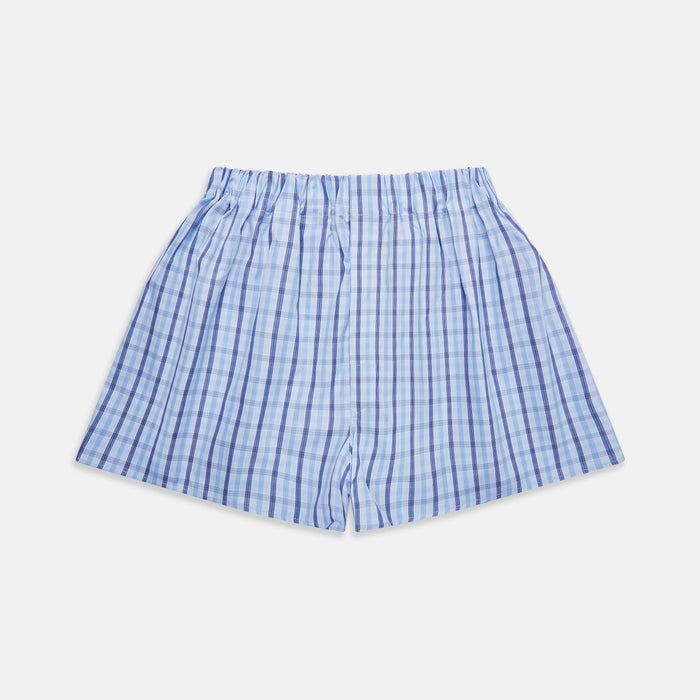 Blue Multi Check Cotton Godfrey Boxer Shorts