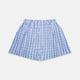 Turnbull & Asser Blue Multi Check Cotton Godfrey Boxer Shorts, shown flat on a white background. These boxers feature an elastic waistband and bring comfort and luxury to any man’s underwear collection.