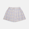 View 1 of product The Turnbull & Asser Colourful Garden Multi Check Cotton Godfrey Boxer Shorts feature a relaxed fit and elastic waistband, showcasing vibrant blue, red, and yellow plaid on white—ideal luxury underwear for men.