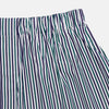 View 2 of product Turnbull & Asser Green and Blue Stripe Cotton Godfrey Boxer Shorts for men shown flat on a white background, featuring an elastic waistband and no visible pockets or buttons.