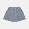 View 1 of product Turnbull & Asser Green and Blue Stripe Cotton Godfrey Boxer Shorts for men shown flat on a white background, featuring an elastic waistband and no visible pockets or buttons.