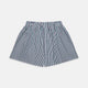 Turnbull & Asser Green and Blue Stripe Cotton Godfrey Boxer Shorts for men shown flat on a white background, featuring an elastic waistband and no visible pockets or buttons.