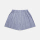 Turnbull & Asser Godfrey Boxer Shorts feature pale blue and white pinstripes in a cotton blend, with an elastic waistband—ideal for comfortable underwear or luxury sleepwear.
