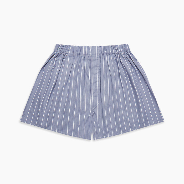 Pale Blue and White Pinstripe Cotton Blend Godfrey Boxer Shorts Image 2