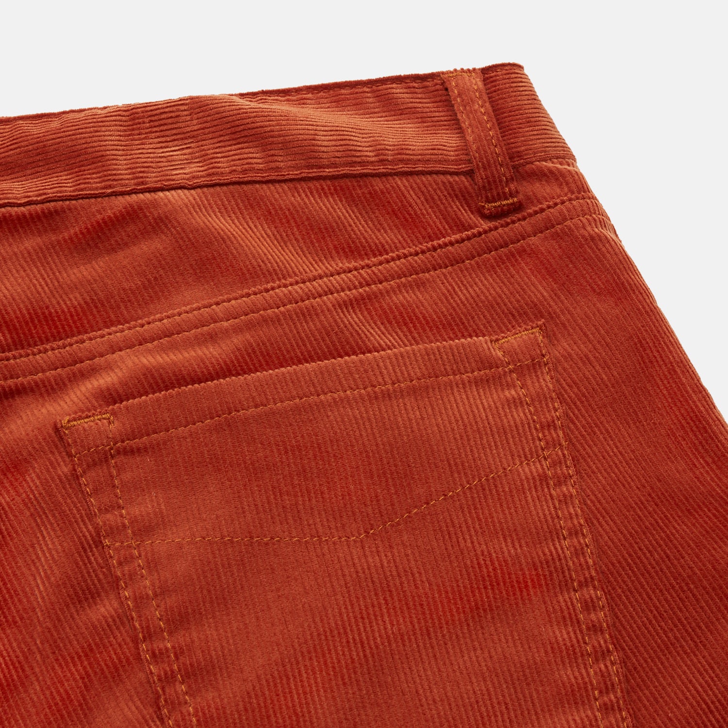 View 2 of product The Rust Cord Mylo Trousers by Turnbull & Asser feature a straight-leg fit, front and back pockets, belt loops, and a button closure—an ideal autumn-inspired choice for corduroy lovers.