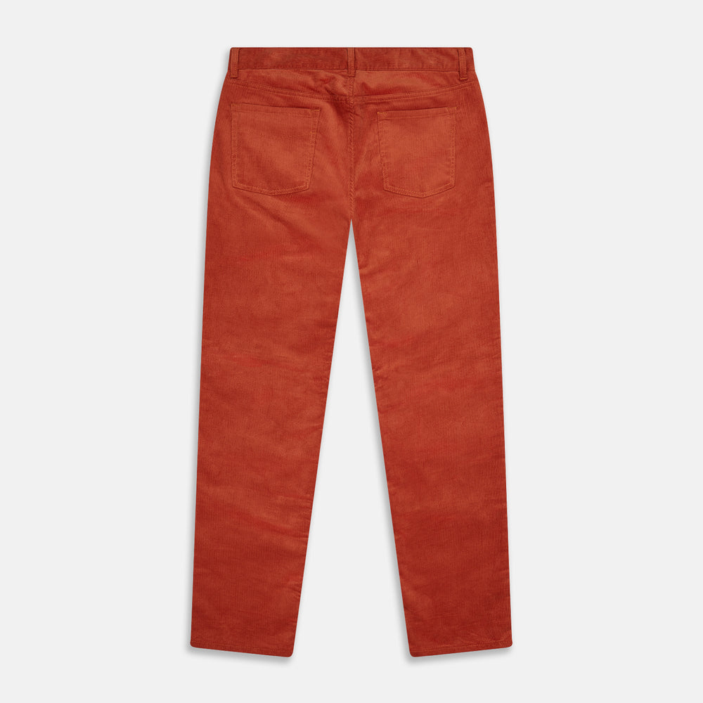 The Rust Cord Mylo Trousers by Turnbull & Asser feature a straight-leg fit, front and back pockets, belt loops, and a button closure—an ideal autumn-inspired choice for corduroy lovers.