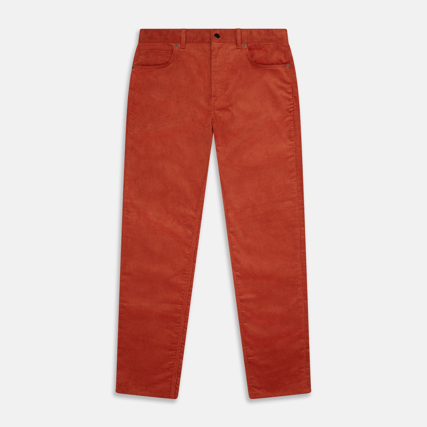 View 1 of product The Rust Cord Mylo Trousers by Turnbull & Asser feature a straight-leg fit, front and back pockets, belt loops, and a button closure—an ideal autumn-inspired choice for corduroy lovers.