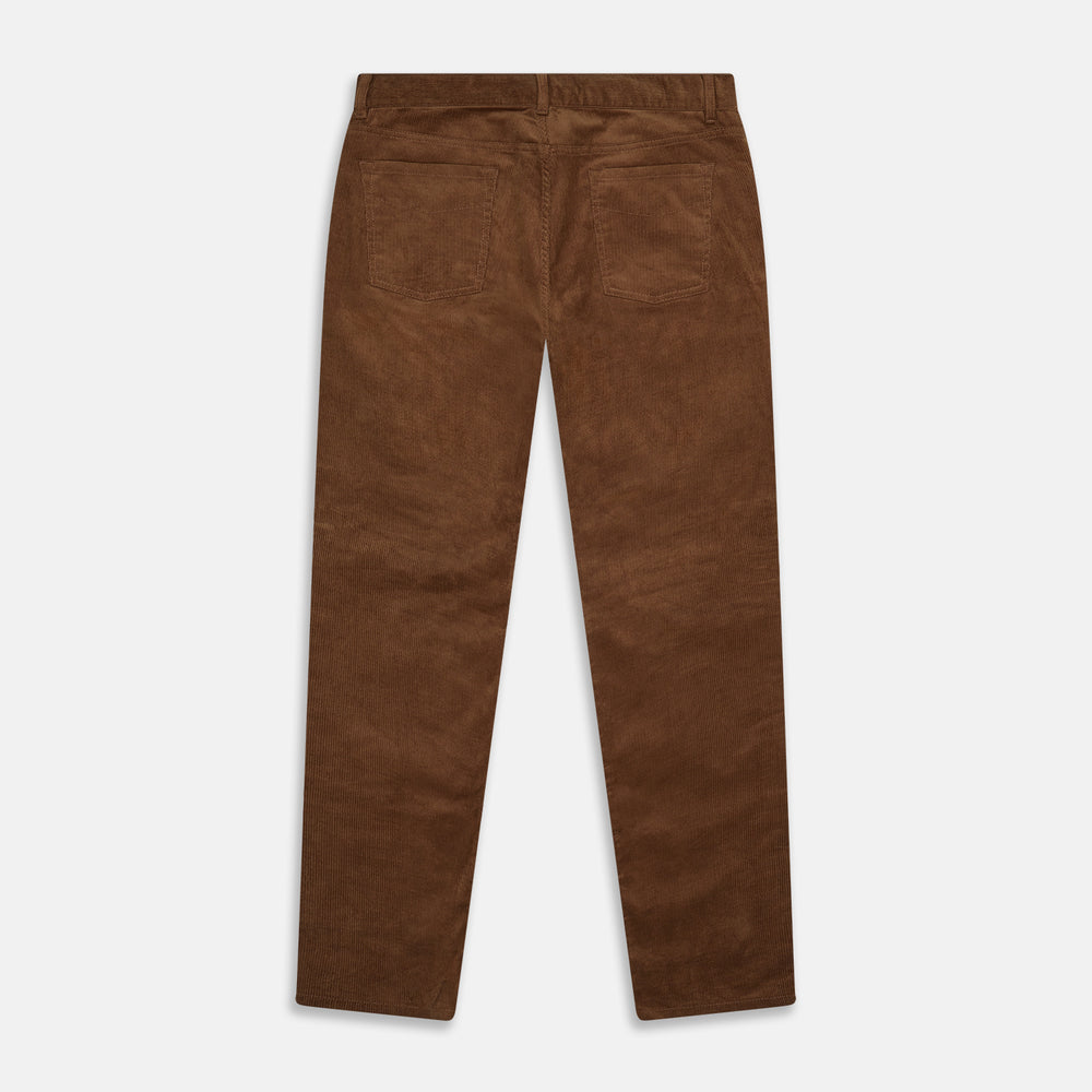 The Brown Cord Mylo Trousers by Turnbull & Asser are casual, straight-leg pants with a classic five-pocket design, shown here in brown corduroy against a white background—ideal for highlighting autumnal style.