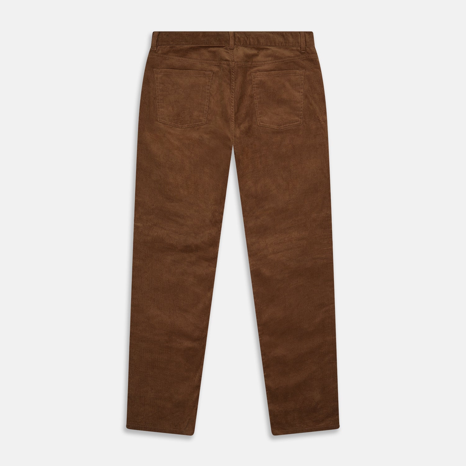 View 3 of product The Brown Cord Mylo Trousers by Turnbull & Asser are casual, straight-leg pants with a classic five-pocket design, shown here in brown corduroy against a white background—ideal for highlighting autumnal style.