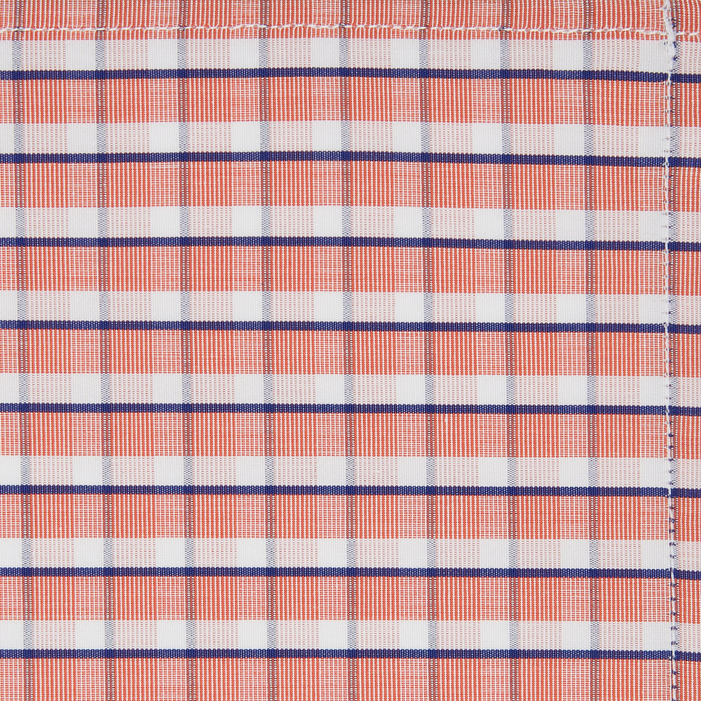 A neatly folded Turnbull & Asser Orange and White Check Cotton Handkerchief, with one corner turned up to show the reverse side.