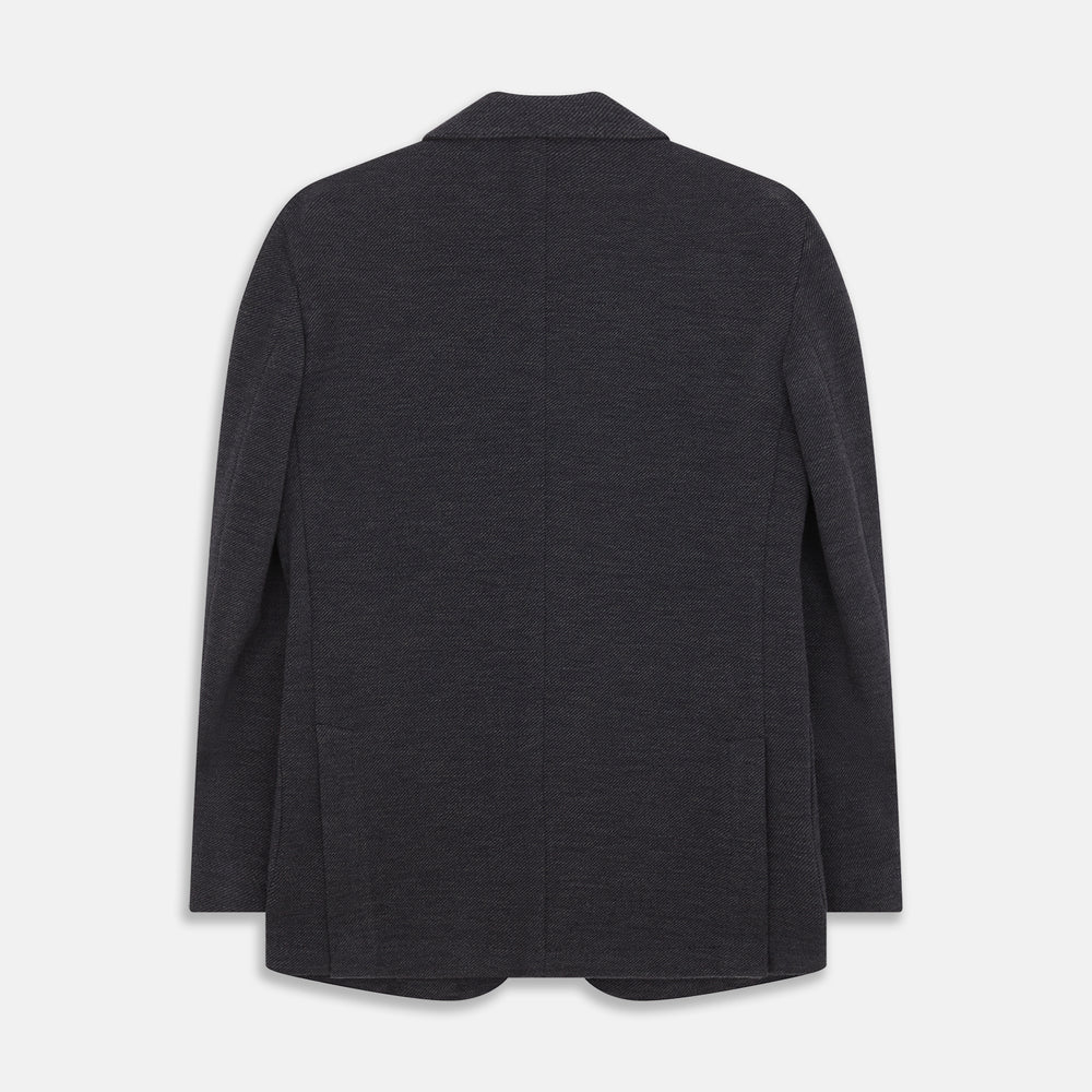 A menswear classic, the Turnbull & Asser Navy Cashmere Blend Henley Blazer features notch lapels, partial lining, two front buttons, and three patch pockets, shown flat on a white background.