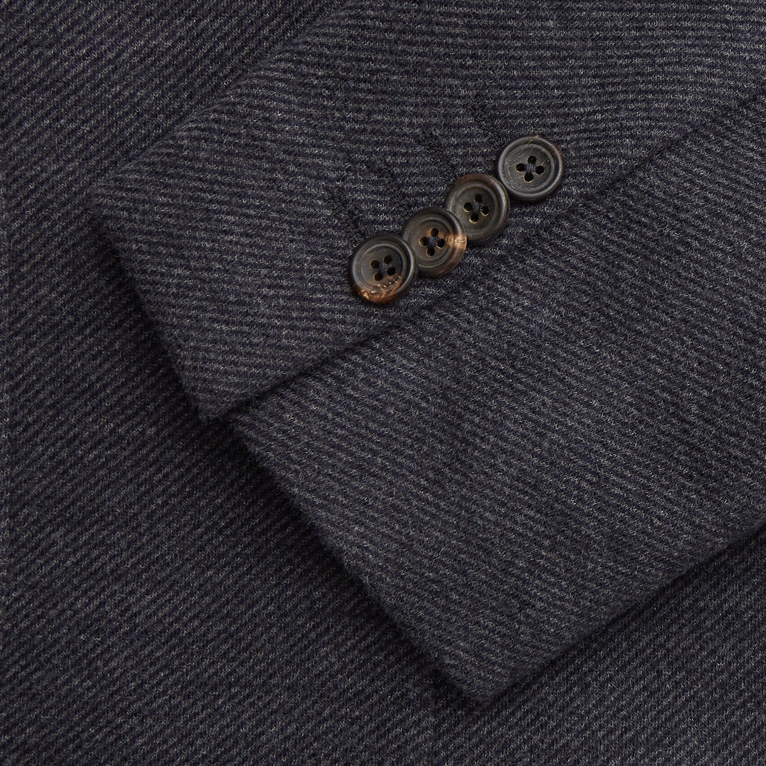 View 3 of product A menswear classic, the Turnbull & Asser Navy Cashmere Blend Henley Blazer features notch lapels, partial lining, two front buttons, and three patch pockets, shown flat on a white background.
