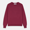 View 1 of product The Turnbull & Asser Soft Burgundy Cashmere Glenn Jumper, a menswear essential with long sleeves and a crew neck in solid dark red, is laid flat on a white background.