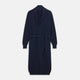 The Deep Navy Cashmere Baldwin Gown by Turnbull & Asser features a ribbed knit, long sleeves, shawl collar, two front pockets, and a waist tie—ideal as luxury loungewear or a chic navy dressing gown.