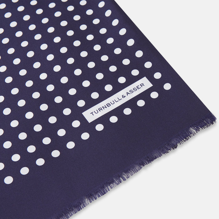 Navy and Cream Spotted Silk and Wool Scarf Image 1