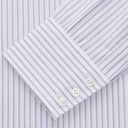 White and Blue Halo Stripe Cotton Regular Fit Mayfair Shirt Image 1
