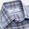 View 4 of product The Turnbull & Asser Blue and Yellow Check Cotton Regular Fit Mayfair Shirt for men is displayed laid flat on a white background.