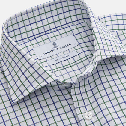Green and Blue Check Cotton Tailored Fit Shelton Shirt Image 1