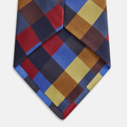 Blue, Red and Yellow Checker Silk Tie Image 2