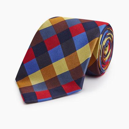 Blue, Red and Yellow Checker Silk Tie Image 4