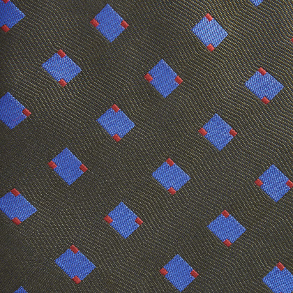 Dark Green and Blue Tile Silk Tie Image 1