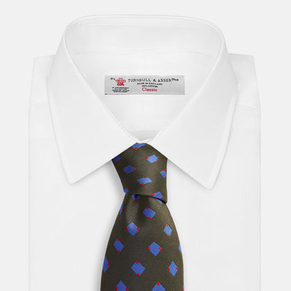 Dark Green and Blue Tile Silk Tie Image 3