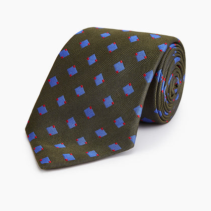 Dark Green and Blue Tile Silk Tie Image 4
