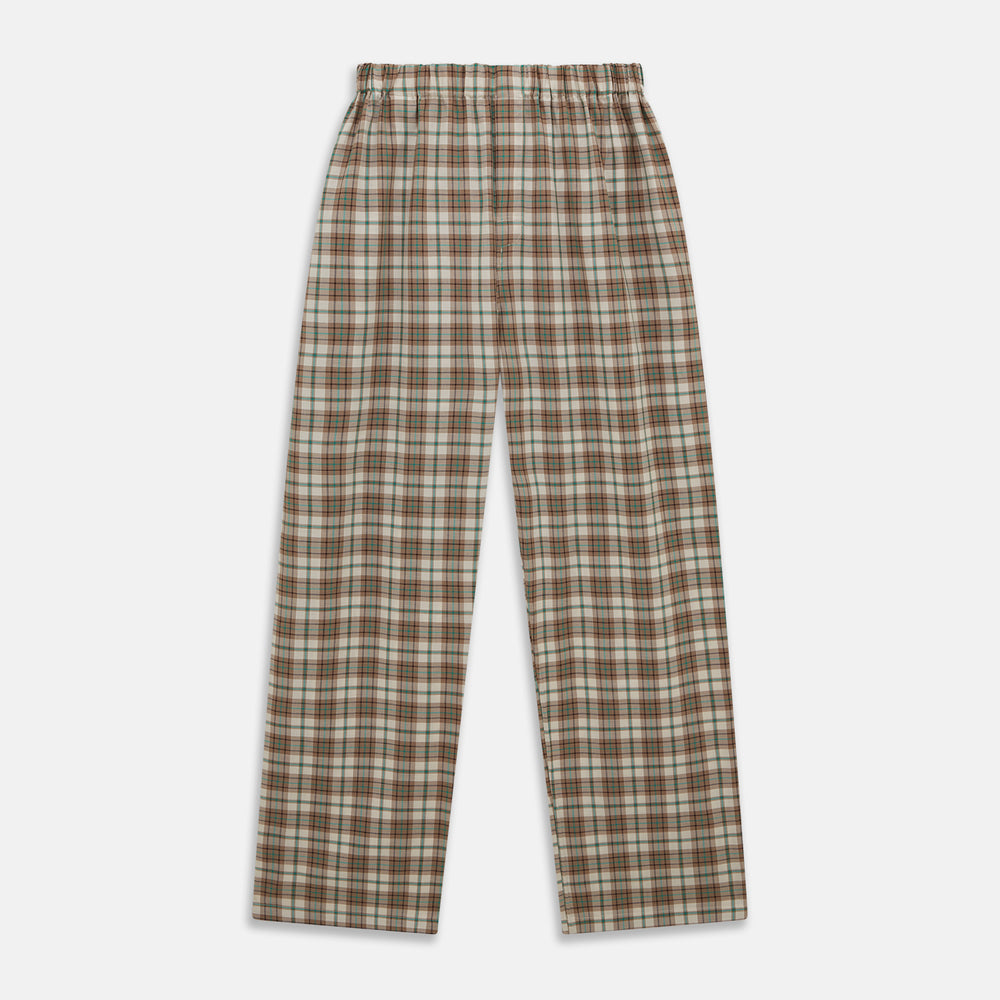 The Green and Oatmeal Cotton Hyde Pyjamas Set by Turnbull & Asser features a modern fit and comfortable drawstring waist trousers—perfect cotton sleepwear for relaxing nights.