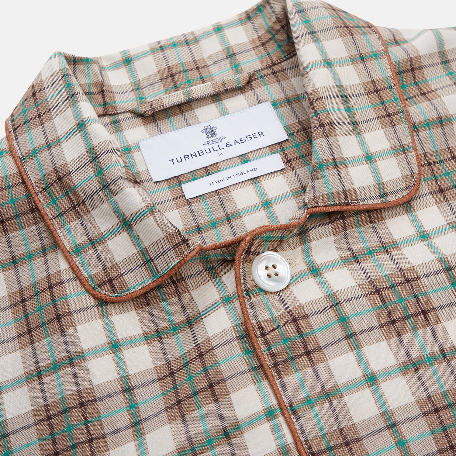 View 2 of product The Green and Oatmeal Cotton Hyde Pyjamas Set by Turnbull & Asser features a modern fit and comfortable drawstring waist trousers—perfect cotton sleepwear for relaxing nights.