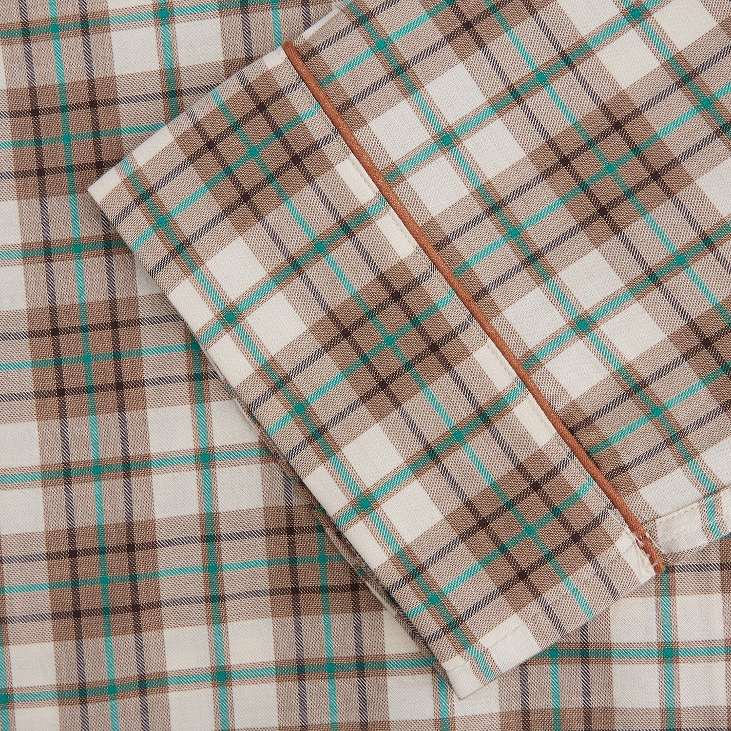 View 3 of product The Green and Oatmeal Cotton Hyde Pyjamas Set by Turnbull & Asser features a modern fit and comfortable drawstring waist trousers—perfect cotton sleepwear for relaxing nights.