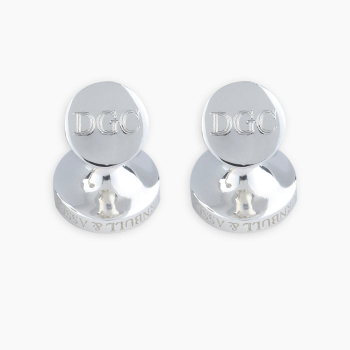 Monogrammed Blue Sterling Silver Mother-of-Pearl Button Cufflinks Image 1