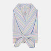 View 1 of product The Turnbull & Asser Multi-coloured Twill Cotton Stripe Dressing Gown features pastel blue, yellow, pink, and white stripes, a shawl collar, and belt—perfect for stylish comfort—shown neatly folded against a plain white background.