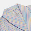 View 2 of product The Turnbull & Asser Multi-coloured Twill Cotton Stripe Dressing Gown features pastel blue, yellow, pink, and white stripes, a shawl collar, and belt—perfect for stylish comfort—shown neatly folded against a plain white background.