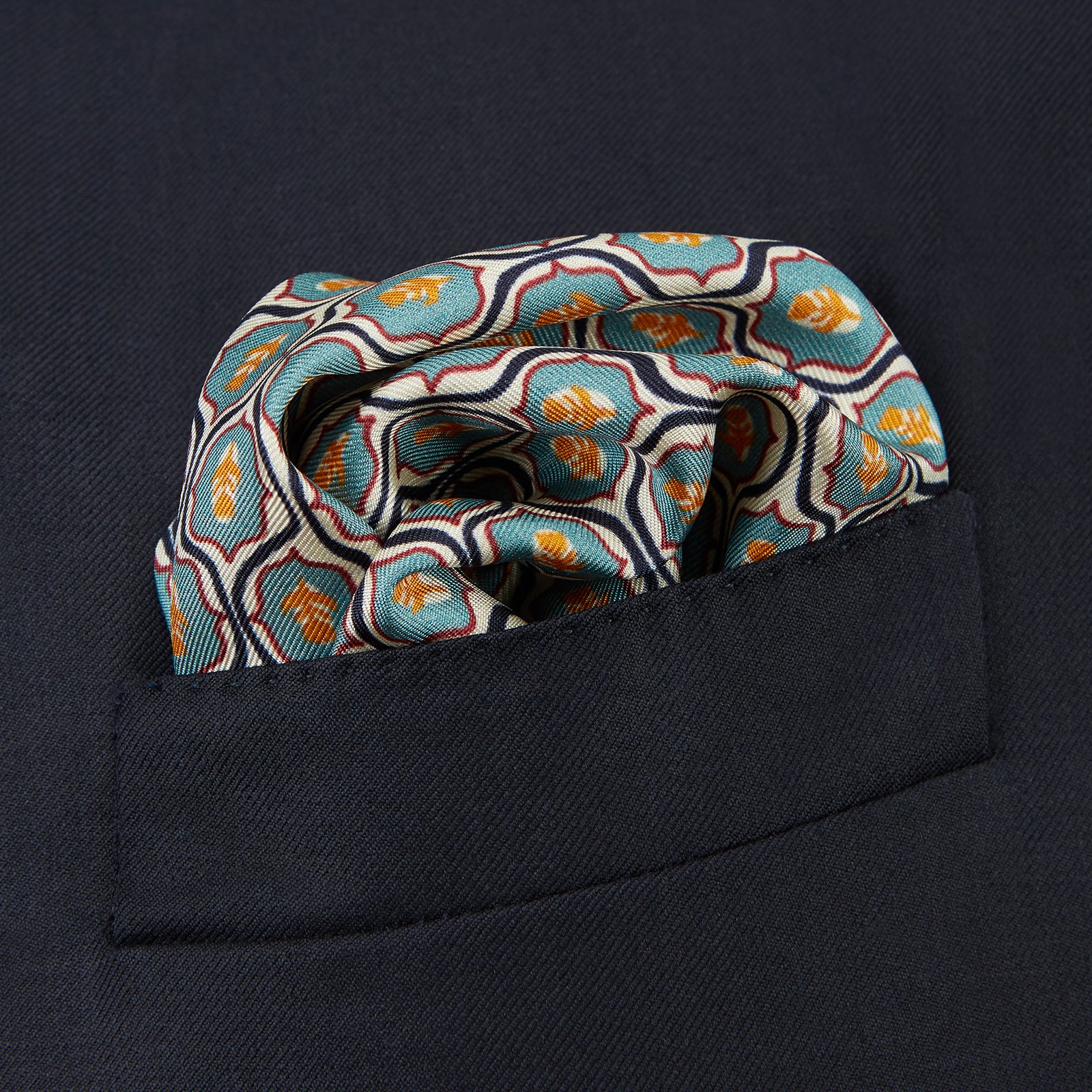 View 2 of product Turquoise Flower Bloomsbury-Inspired Pattern Silk Pocket Square