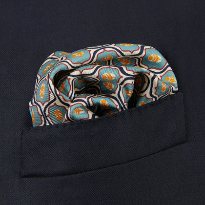 Turquoise Flower Bloomsbury-Inspired Pattern Silk Pocket Square Image 1
