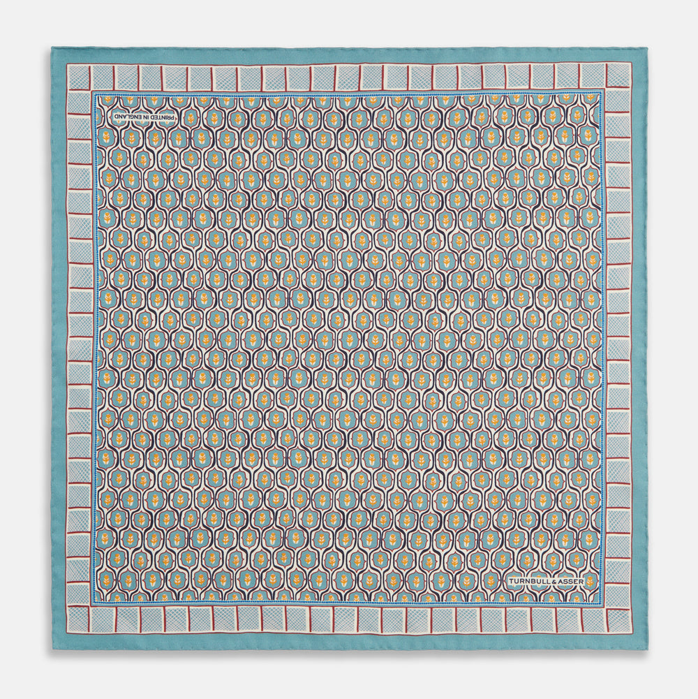 Turquoise Flower Bloomsbury-Inspired Pattern Silk Pocket Square