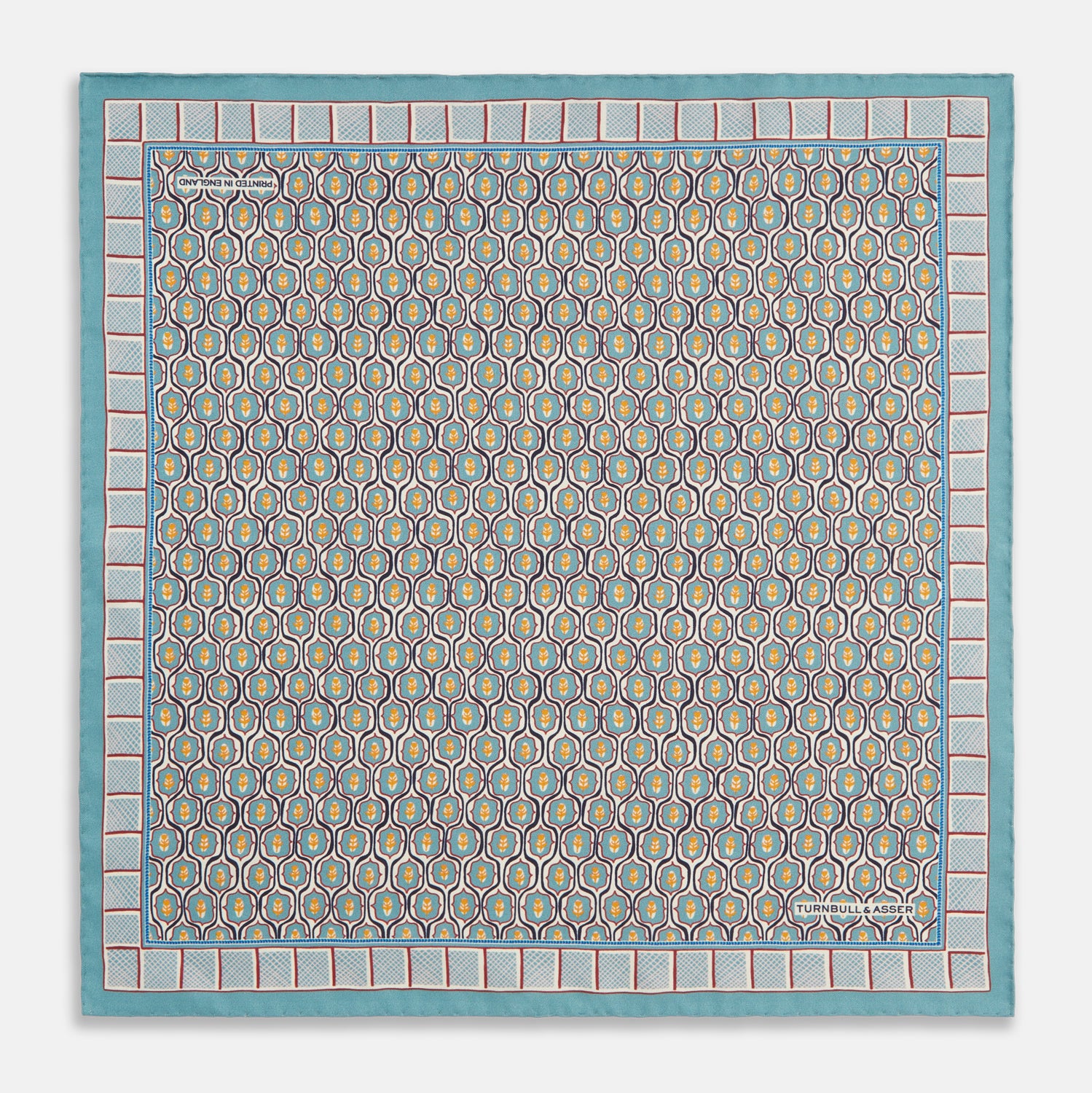 View 1 of product Turquoise Flower Bloomsbury-Inspired Pattern Silk Pocket Square