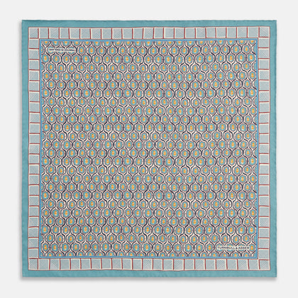 Turquoise Flower Bloomsbury-Inspired Pattern Silk Pocket Square