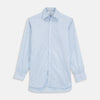 View 1 of product The Turnbull & Asser Blue and White Fine Stripe Shirt features a T&A collar, 3-button cuffs, and a regular fit with long sleeves—ideal for smart-casual looks, displayed against a plain white background.