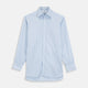 The Turnbull & Asser Blue and White Fine Stripe Shirt features a T&A collar, 3-button cuffs, and a regular fit with long sleeves—ideal for smart-casual looks, displayed against a plain white background.