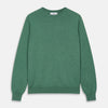 View 1 of product The Turnbull & Asser Green Cashmere Crewneck Jumper features long sleeves, ribbed cuffs, and a ribbed hem, shown laid flat on a white background.